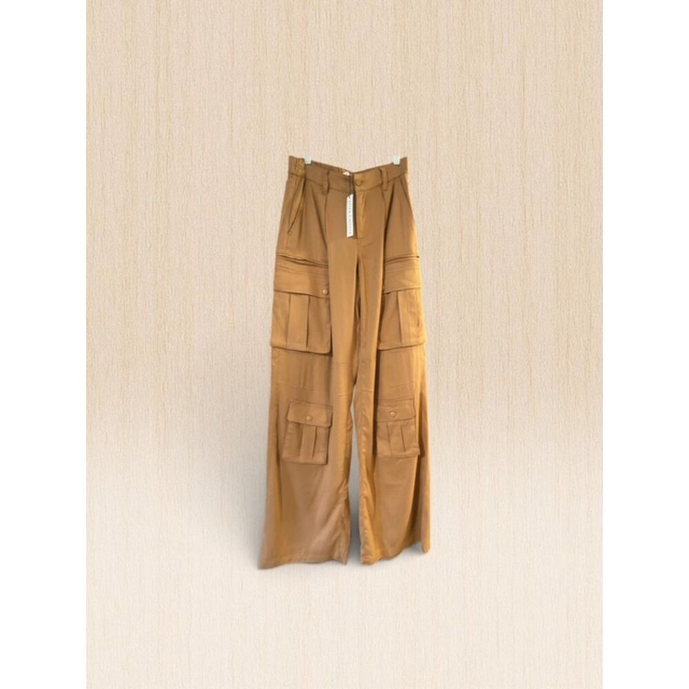 NWT alice + olivia Cay Baggy Cargo Linen Pants Camel 2